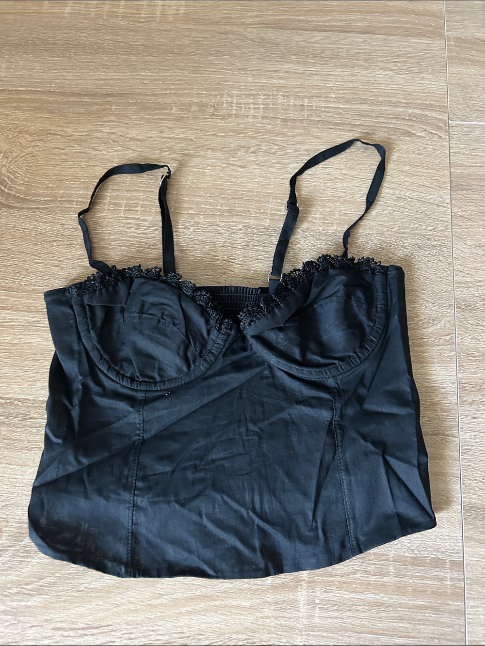 Peixoto Black Lace-Trim Bustier Crop Top